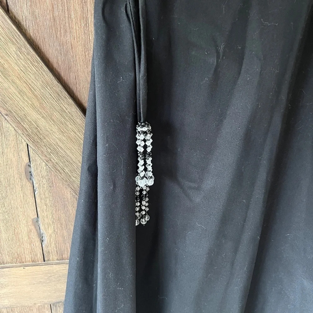 WHBM Black Strapless Sweetheart Neck Dress w/ Beaded Tassel Belt Sz. 6 - Picture 4 of 5